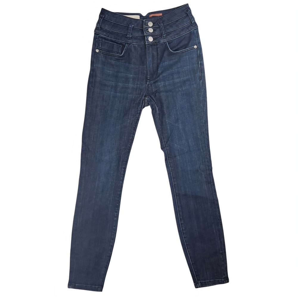 Anthropologie Pilcro High Waisted Button Fly Skinny Jeans Dark Wash‎ Size 27
